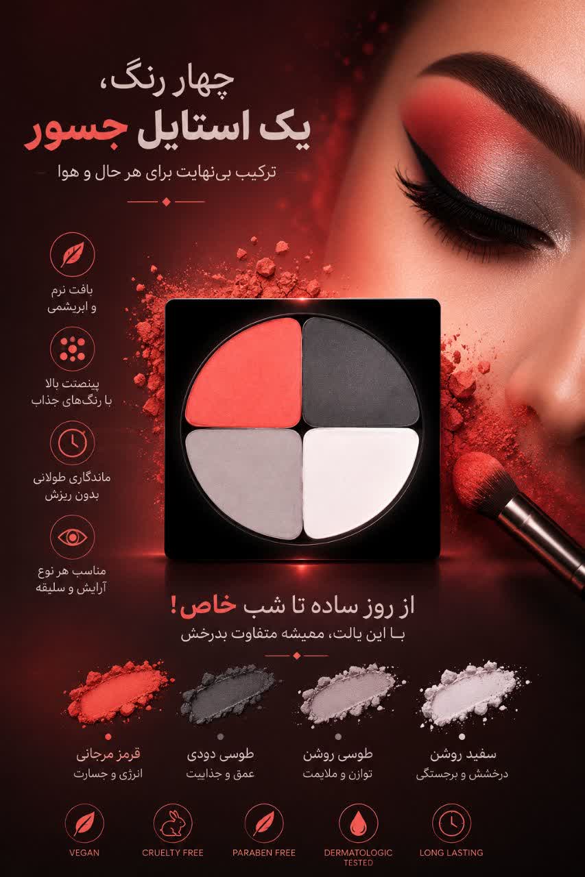 سایه چشم چهار رنگ کریستال لاکچری کوین ۶۰۴ ماندگاری بالا مناسب سایه ابرو و خط چشم